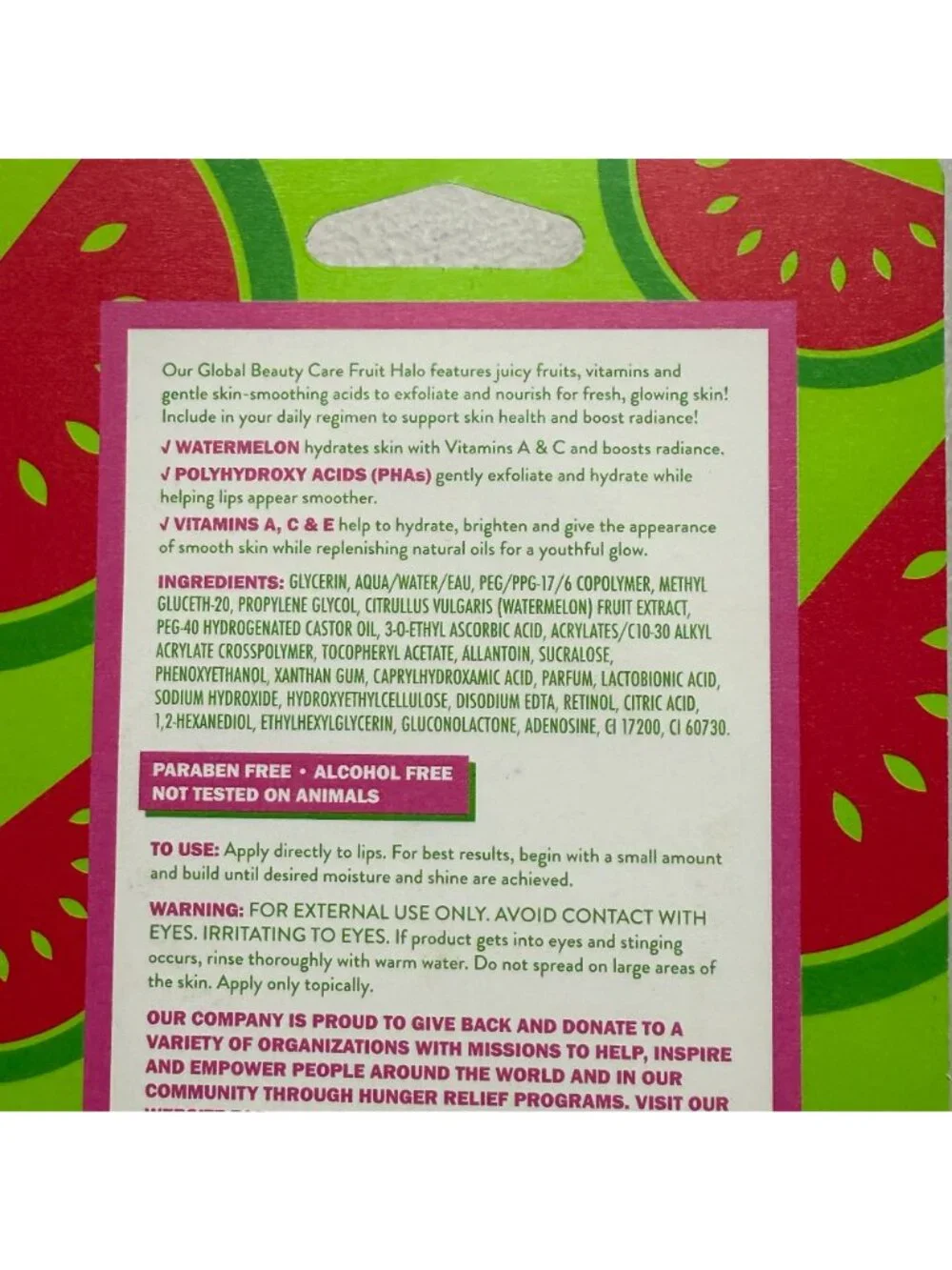 Global Beauty Care Watermelon Lip Oil Fruit Halo Nourishing Lip Gloss New